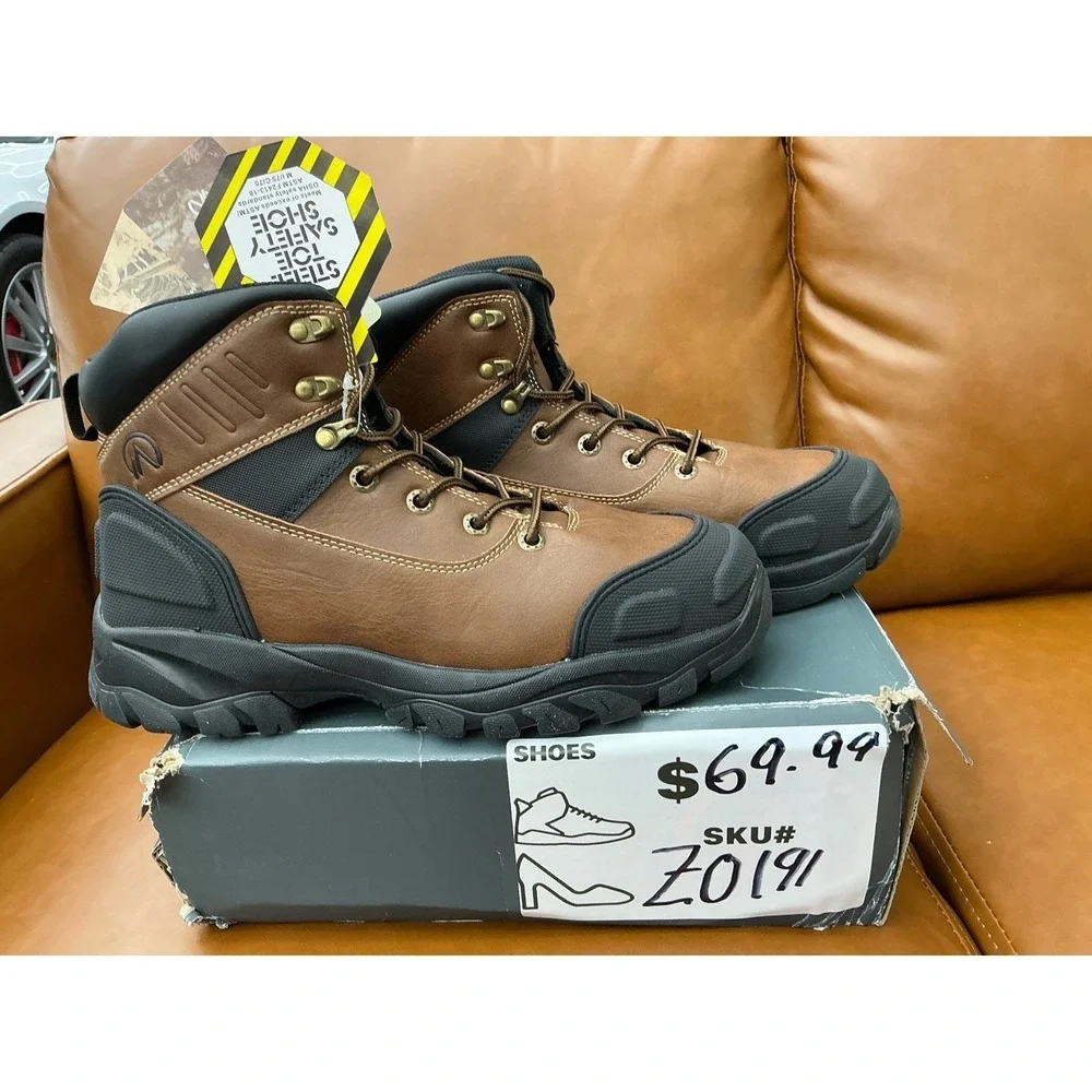 Nevados Pause Work Boots Mens 9.5 Brown New Steel Toe Safety Shoes RPCHN010023